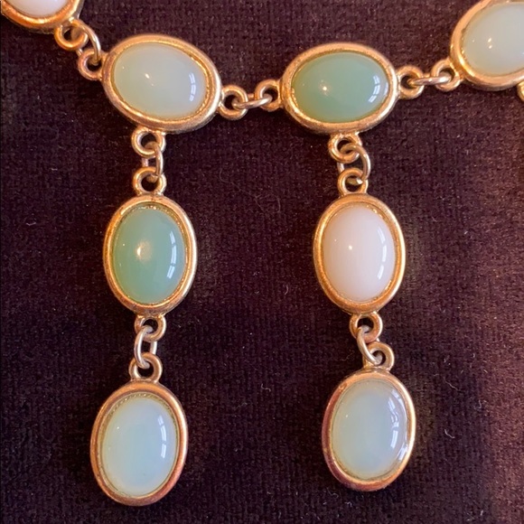 Anthropologie Jade and White Stone Gold Necklace - Picture 2 of 4